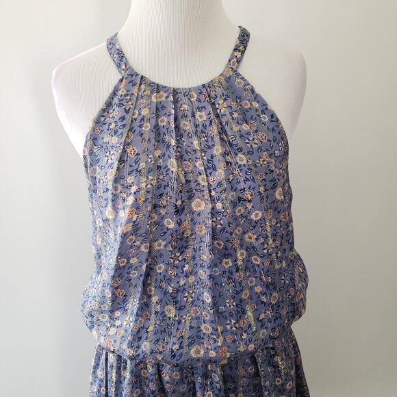 Joie Makana D Metallic Silk Dress Floral Halter Periwinkle Women Small - Picture 6 of 12